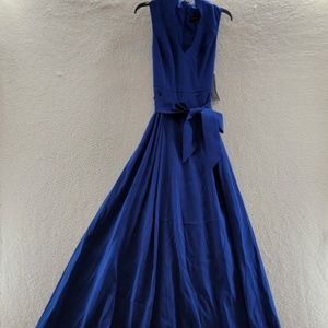 Aidan Mattox Tie Ball Gown Women's 2 Indigo Solid V-neck Sleeveless*